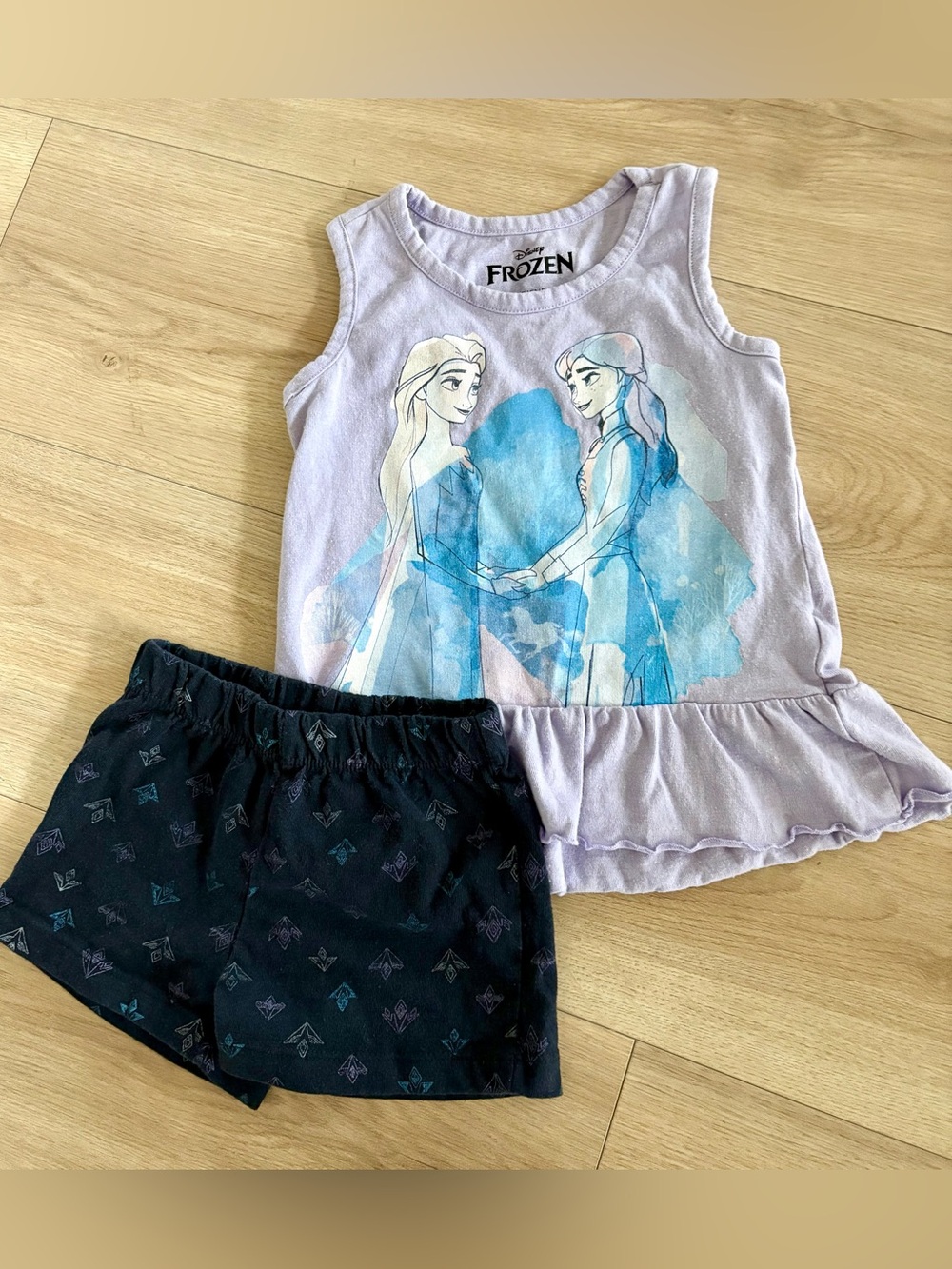Disney Frozen Lavender Tank & Navy Shorts Outfit - Toddler 3T